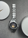 Nike Triax Chronograph Watch Matte Silver with yellow-blue dial – Vintage Grey Stainless Steel Sports Watch, Rare Collectible Timepiece